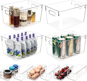 Tiawudi Set of 10 Clear Plastic Storage Bins, 4 Large and 6 Small Stackable Storage Containers for Pantry Organization, Organizer Bins for Home, Kitchen, Bathroom, Office, Cabinet Shelf Organizers