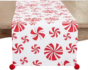 SARO LIFESTYLE Christmas Collection Sweet Peppermint Candy Table Runner, 16"x72", Red/White