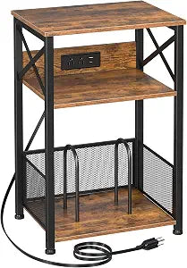 AMHANCIBLE Record Player Stand with Charging Station, Vinyl Record Storage