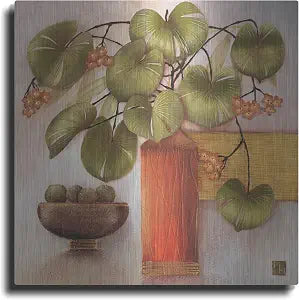 'Passion Fruit And Vase' by Margaret Hughlock, Metal Wall Art, 12"x12"
