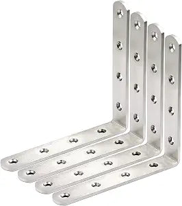 WEBI L Brackets Corner Bracket,90 Degree Stainless Steel Corner Brace- 4 mm Thick 6" X 6",Heavy Duty Shelf Brackets Right Angle Bracket for Shelf, Wood, Furniture,Brushed Nickel,4 Packs