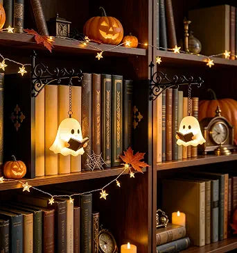 Liecho 2Pcs Halloween Library Ghost-Decorative Bookshelf Lighting
