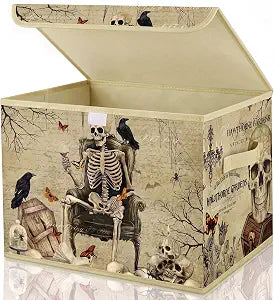 Briwooody Vintage Gothic Halloween Storage Bin with Lid and Carrying Handle