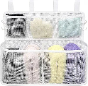 Mesh Shower Caddy, Hanging Bathroom Organizer with Open-Top Storage Pockets