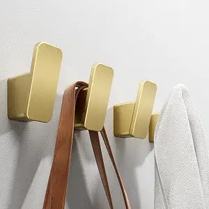 4-Pack Brushed Gold Towel Hook for Bathroom, Robe Coat Hook, Heavy Duty Wall Hooks for Hanging Bag Hat Mudroom Bedroom Shower Closet, Drill in Hanger Mount with Screw, Holder Back of Door Outdoor