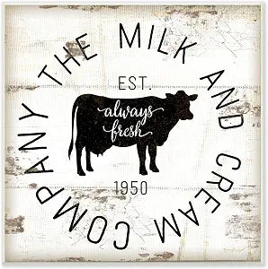 Vintage Milk and Cream Sign, 12 x 12 Inch Mounted Print on Wall Plaque