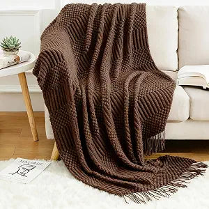 Blagic Soft Knitted Throw Blanket for Couch and Bed,Brown,50"x60"