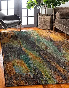 Unique Loom Jardin Collection Colorful, Vibrant, Abstract Watercolor Area Rug (3' 3 x 5' 3 Rectangular, Multi/ Orange)
