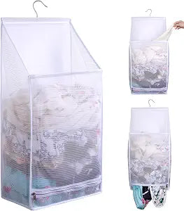 Hanging Collapsible Breathable Mesh laundry bags,Fast Drying Portable Space Saving Laundry Hamper for dorm,Rv Laundry Hamper Storage (White)