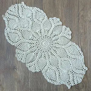 Phantomon Oval Lace Doilies Crochet Table Placemats Handmade Round Knitted Doily for Sofa Furniture Cover Vintage Tablecloth, 23 x 12 Inch, 100% Cotton (Beige)
