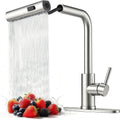 Waterfall Kitchen Sink Faucet with Pull Down Sprayer Brushed Nickel
