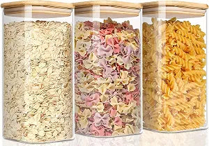 VIEWELLD 1.6Qt Square Glass Jars, food jars,Set of 3 for Cookie,Sugar,Coffee