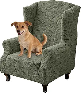 YEMYHOM 1 Piece Stretch Wingback Chair Cover Wing Chair Cover Armchair Slipcover Thickened Slipcover Non-Slip Furniture Protector with Foam Rods for Living Room Bedroom (Army Green)