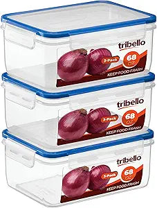 Tribello 68 oz Airtight Food Storage Containers with SnapTight Lids  Clear, Stackable, BPA-Free Meal Prep Containers for Kitchen, Freezer & Pantry  3-Pack