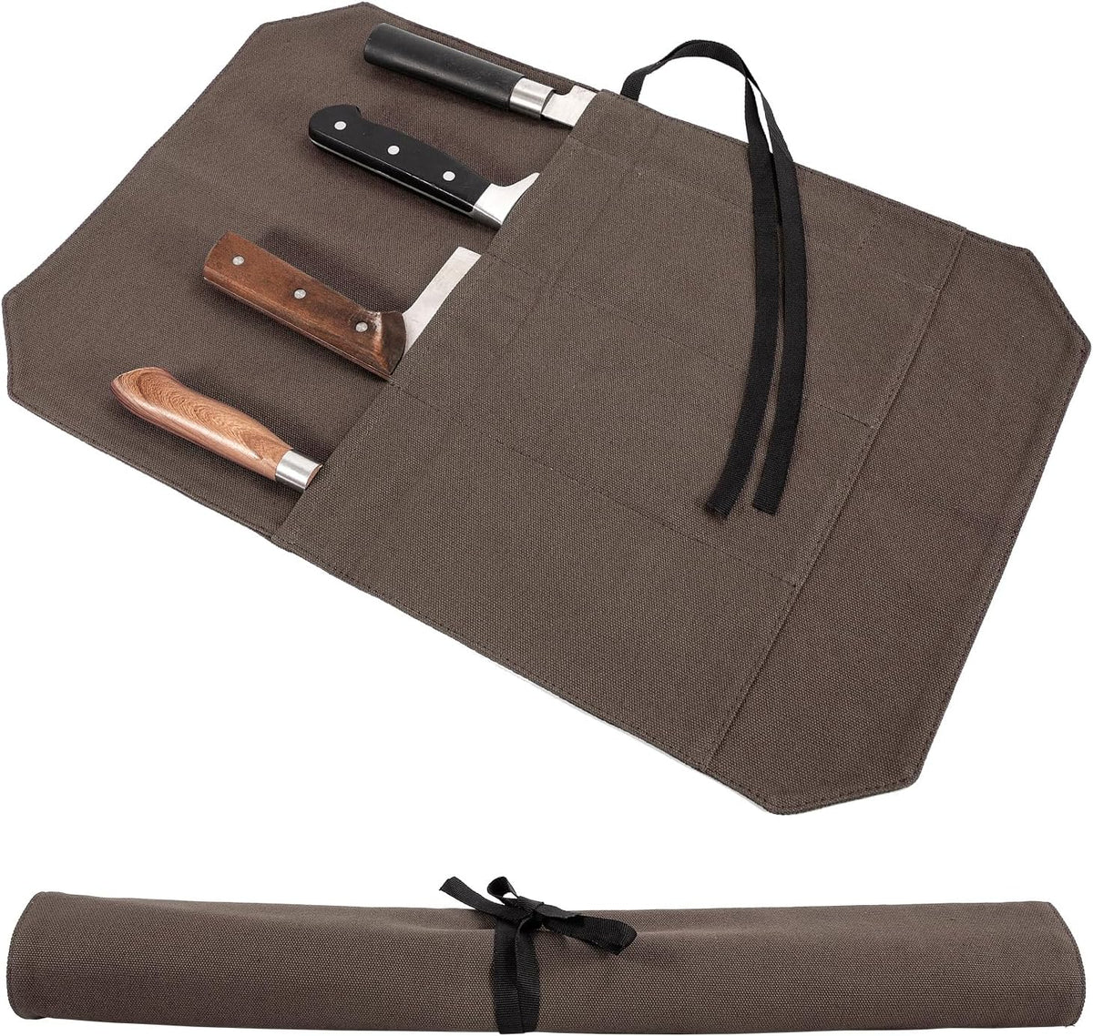 HERSENT Chef's Knife Roll Bag,Portable Travel Chef Knife Case Knife Bag Carrier Storage Bag with 4 Slots Best Gift for Pro Chef or Culinary Enthusiasts Men Women