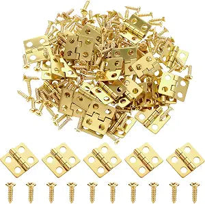 30 Piece Mini Hinges Gold Tiny Hinges 13x12mm Retro Brass Butt Hinge 180 Degree Rotation Miniature Hinge Hardware with Screws for Wooden Box Jewelry Box DIY Projects