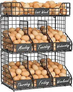 Egg Holder Countertop, 3-Tier Egg Rack, Stackable Wire Baskets