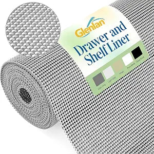 Drawer and Shelf Liner, Non-Adhesive Cabinet Liners for Kitchen Cupboard, Bathroom Drawers, Breathable Thick Mat, Easy Trim & Easy Clean, 12" x 20', Light Gray