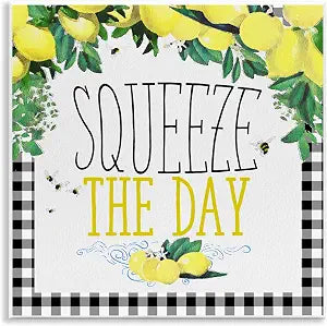 Farmhouse Lemon Plaid Kitchen, 12 x 12 Inch Mounted Print on Wall Plaque