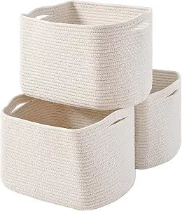 ICERZCZ Storage Baskets for Organizing Shelves 15x11x9.5 Off White 3 Packs