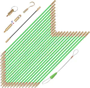 GURADESIGN 32.2FT Fiberglass Running Electrical Wire Cable Glow Rods Wire Pulling, Fish Rods Electrical Kit with 6 Different Attachments and Fish Tape Wire Puller Kit