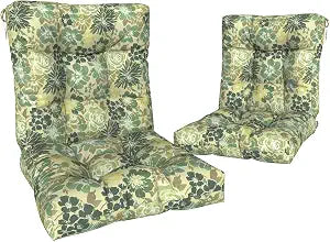 Outdoor Back Chair Cushions, Tufted Back Patio Furniture Cushions Set of 2, Water Repellent Wicker Replacement for Home Garden Chairs, 42x21x4 Inch, Green Rose
