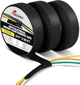 RED WOLF Wire Electrical Tape, 3/4 Inch x 50 Feet Felt Cloth Electric Tape Noise Dampening High Temp Wiring Loom Harness, Self-Adhesive Fabric Tape for Automotive Engines Wrap Protection, 3 Rolls