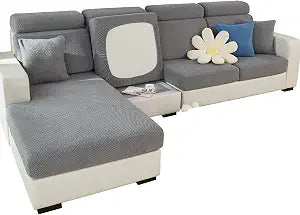 ShowyLive 2025 New Wear-Resistant Universal Sofa Cover, Stretch Couch Cushion Slipcovers Replacement, Anti-Slip L Shape Sofa Covers, Chaise Lounge Sofa Slipcover (Weave Grey,Large Single Seat Cover)