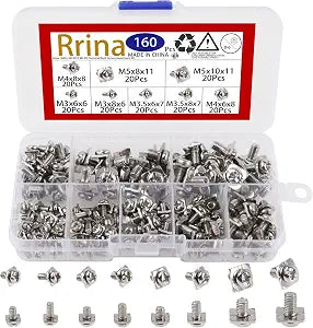 160Pcs M3 M3.5 M4 M5 Terminal Block Screws Assortment Kit with Square Washers, Nickel Plated Carbon Steel, Silver