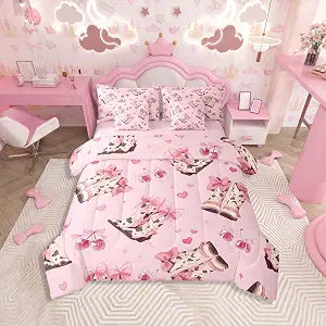 Feelyou Pink Western Bedding Set Twin Size Cowboy Cowgirl Boots Comforter