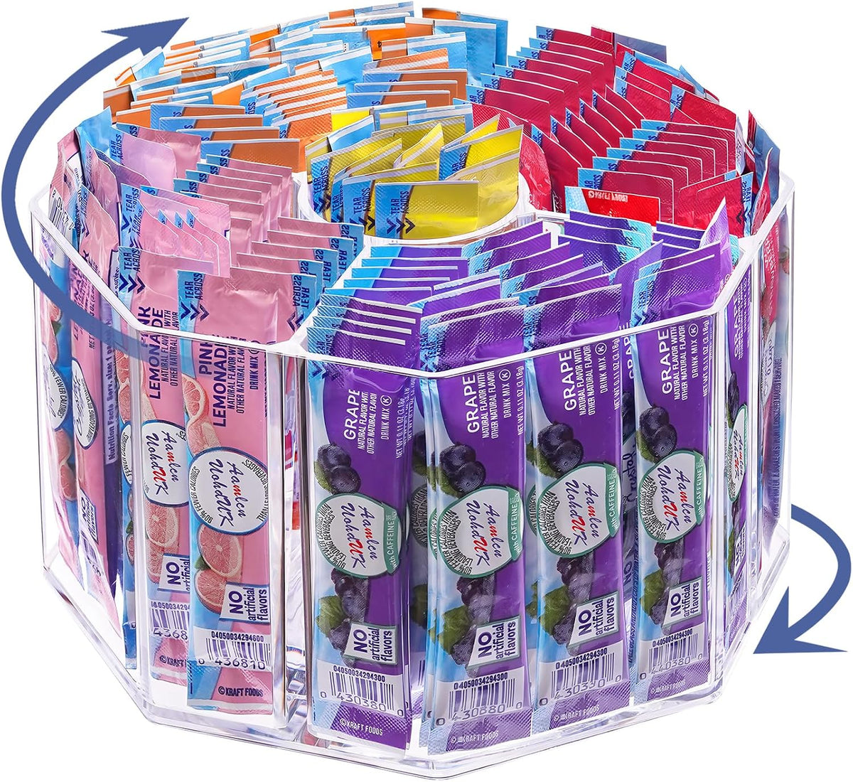 Drink Packet Organizer, 360 Degrees Rotating Acrylic Lazy Susan Organizer for Powdered Drink Mix Powder Packet, Water Flavor Packet Holder for Kitchen Pantry Storage, 5-Section