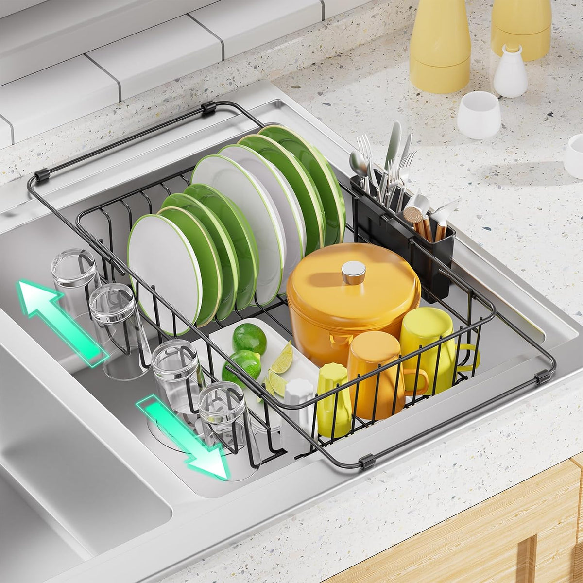 Simple Trending Expandable Dish Drying Rack in Sink, Black