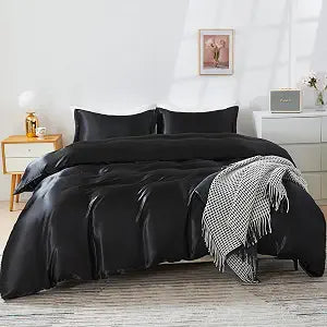 HOdo Home Satin Duvet Cover King Size, 3 Piece Silk Like Comforter Cover, Ultra Soft and Breathable Bedding Set with Zipper Closure & Corner Ties