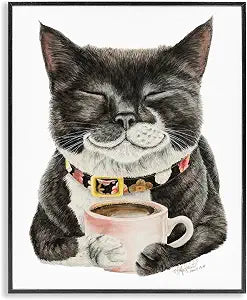Smiling Cat Coffee Mug, 16 x 20 Inch Framed Gicle Print