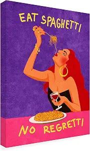 Wrapped Canvas Wall Art - Raissa Oltmanns 'Eat spaghetti no regretti' Wall Art for Living Room, Bedroom, or Office Dcor - 14x19
