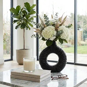 Modern Ceramic Ring Vase for Room Decor - Accent for Living Room, Home, Bedroom and Office Placement - Abstract Tabletop Display for Bathroom, Kitchen, Home and Kitchen and Flower Pots - 12", Black