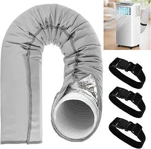 Portable AC Hose Insulation Sleeve 60"  22" Air Conditioner Hose Cover Wrap Fit 5" & 5.9" Diameter Triple Layer Insulation Flexible Duct Vent Cover with 3 Adjustable Buckle Bands, Gray