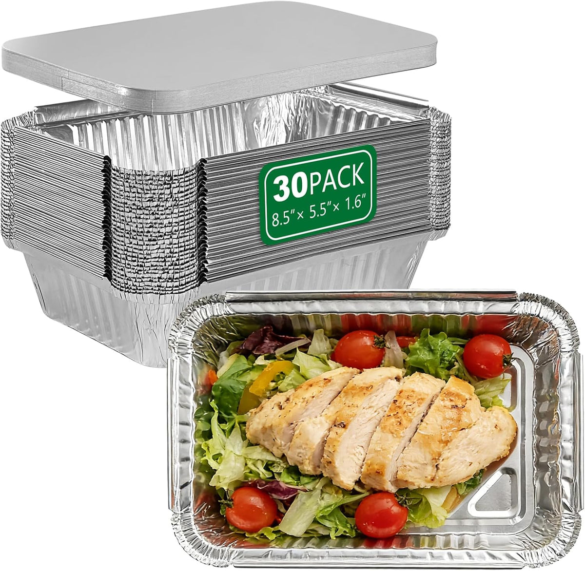 30 Pack Aluminum Pans with Lids 8.3x5.5x2 Inch, 1.7 LB