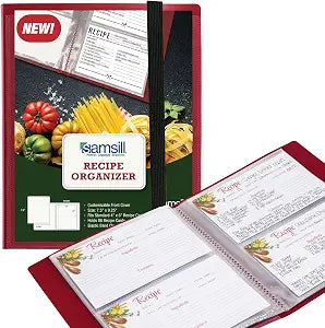 Samsill Plastic Recipe Holder, Recipe Book with Plastic Sleeves, Holds up to 88 Recipe Cards, 4x6 Index Cards, Customizable Cover