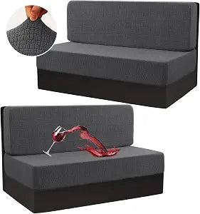 H.VERSAILTEX 100% Waterproof RV Dinette Cushion Covers Elastic Camper Cushion Covers Replacement Loveseat Covers for Travel Trailer Washable Crizzle Pattern (2 Backrest Cover & 2 Bench Cover, Grey)