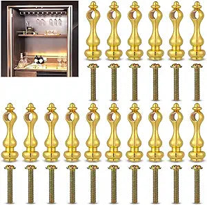 16Pcs Railing Bracket Spindles, Brass Gallery Rails for Shelves Furniture Connectors, Metal Post End Caps Decorative Shelf Railing Hardware for Cabinet, Bar Cart, Kitchen and Bathroom