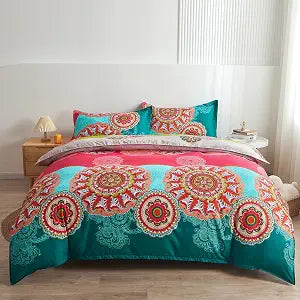 Pangzi Bohemian Duvet Cover King Size,Microfiber Bedding Comforter Cover Set,Boho Colorful Retro Print Duvet Cover
