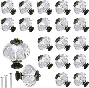 Acrylic Pumpkin Knobs, Clear Cabinet knobs Set of 20 Vintage Decorative Handles Pulls for Doors, Closet, Drawers, Dresser, Cupboard, Kitchen Furniture or Kids Room