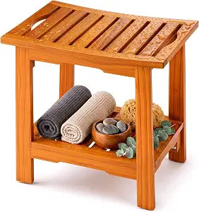 OLIXIS 18" Wooden Shower Bench, Waterproof Shower Stool for Shaving Legs
