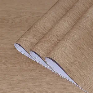 TOTIO Light Brown Wood Grain Contact Paper Tan Walnut Textured Peel and Stick Wallpaper 16x354in Air Guide Slot Design Matte Thicken Self-Adhesive Waterproof Furniture Stickers Vinyl Decorative Film