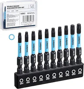 toolant 10pc Double Square 8-Point Bit Set S2 Steel, #1/#2/#3, 1/4" Hex