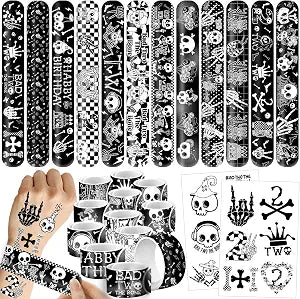 96 PCS Bad Two the Bone Party Favors Set - 24 Bad Two the Bone Party Wristbands Bracelets & 72 Temporary Tattoos for Bad Two the Bone Birthday Decoration Boy Supplies