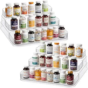 2 Pack 3-Tier Vitamin Storage Organizer, Countertop Organizer for Vitamin Bottles and Medicine Bottle Bathroom Cabinet Storage Items are Clearly Visible