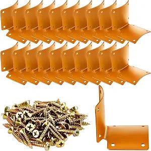 20 Pcs Round Post Fence Brackets Metal L for Wood Fence Post Repair Round Rail Angle Brackets with 0.8 Inch Screws for Wooden Frame Bed Furniture Hardware, 2 x 2 Inch