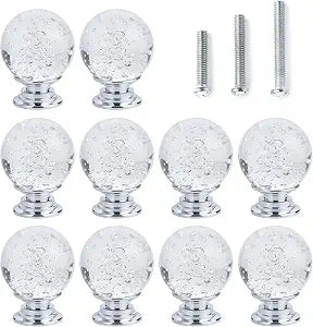10 PCS Crystal Cabinet Knobs Round Glass Bubbles Knobs Smooth Drawer Pulls Handle for Home, Cabinet, Drawer and Dresser with 3 Different Size Screws, 30MM (Transparent)